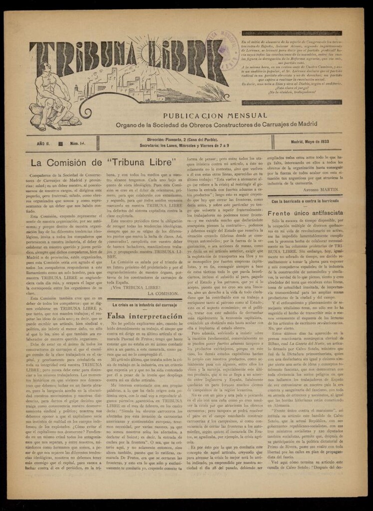 Miniatura de Tribuna Libre de Mayo de 1933. Número 14