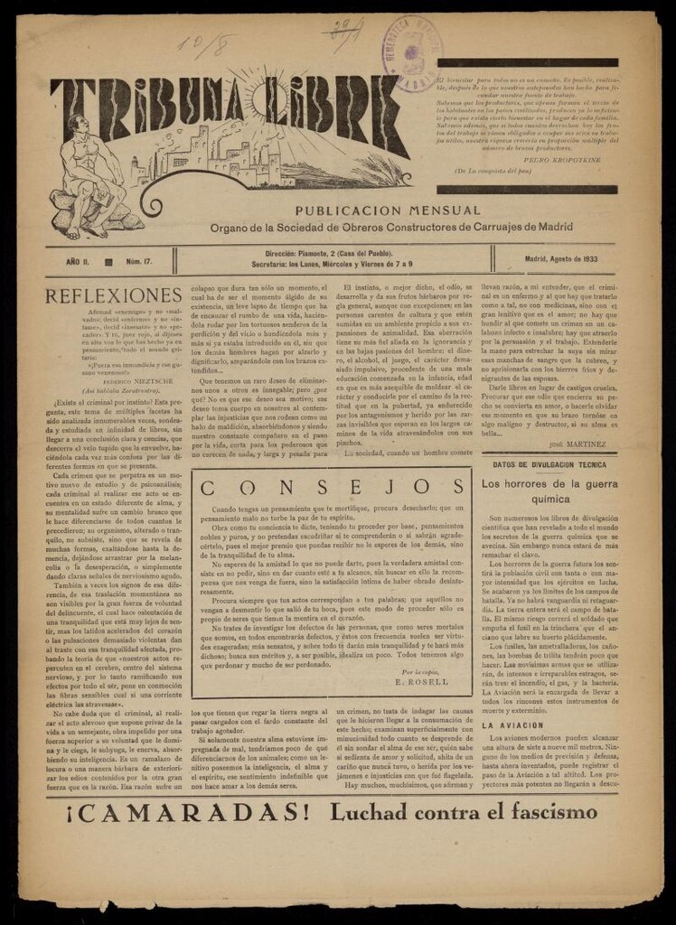 Miniatura de Tribuna Libre de agosto de 1933. Número 17