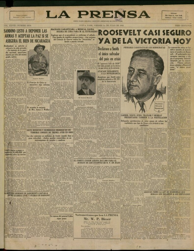 Miniatura de La Prensa: único diario español e hispano americano en Nueva York del 1 de julio de 1932, nº 4814