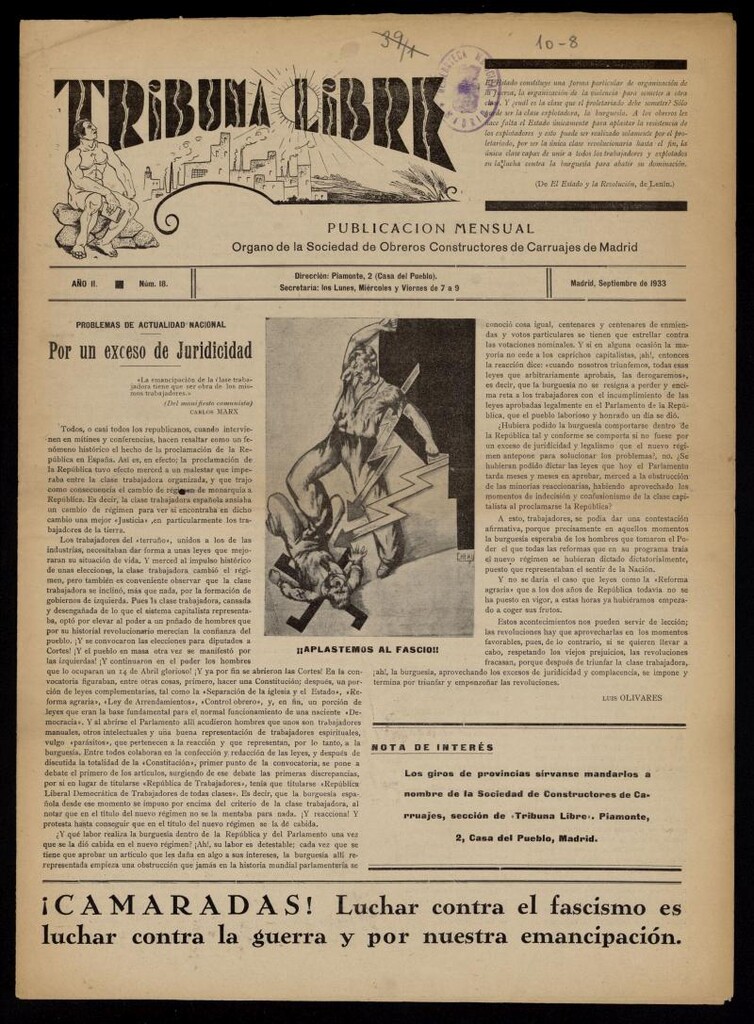 Miniatura de Tribuna Libre de septiembre de 1933. Número 18