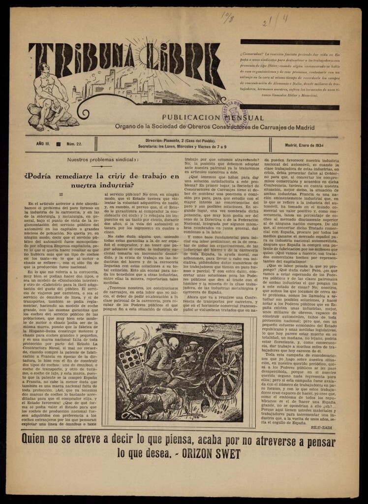Miniatura de Tribuna Libre de enero de 1934. Número 22