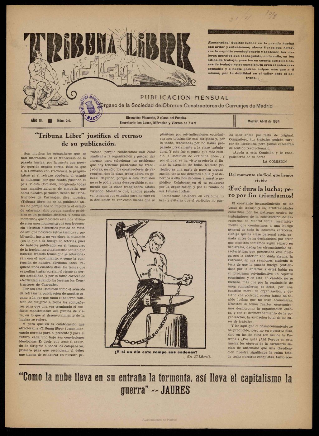 Miniatura de Tribuna Libre de abril de 1934. Número 24