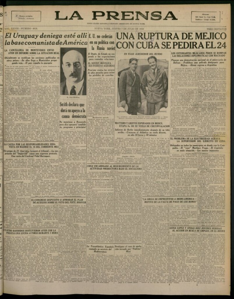 Miniatura de La Prensa: único diario español e hispano americano en Nueva York del 7 de julio de 1932, nº 4819