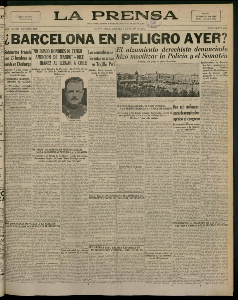 Miniatura de La Prensa: único diario español e hispano americano en Nueva York del 8 de julio de 1932, nº 4820
