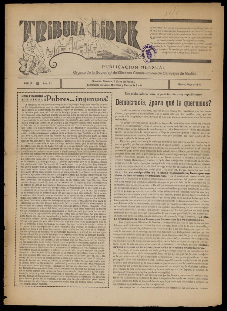 Miniatura de Tribuna Libre de Mayo de 1934. Número 25