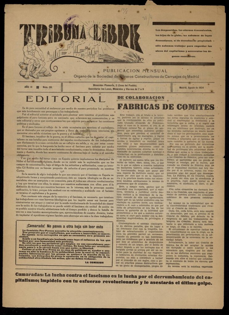 Miniatura de Tribuna Libre de agosto de 1934. Número 28