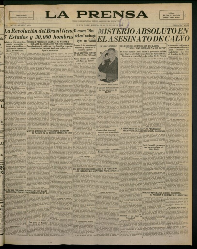 Miniatura de La Prensa: único diario español e hispano americano en Nueva York del 13 de julio de 1932, nº 4824