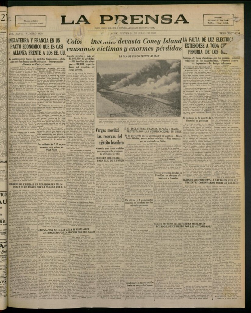 Miniatura de La Prensa: único diario español e hispano americano en Nueva York del 14 de julio de 1932, nº 4825