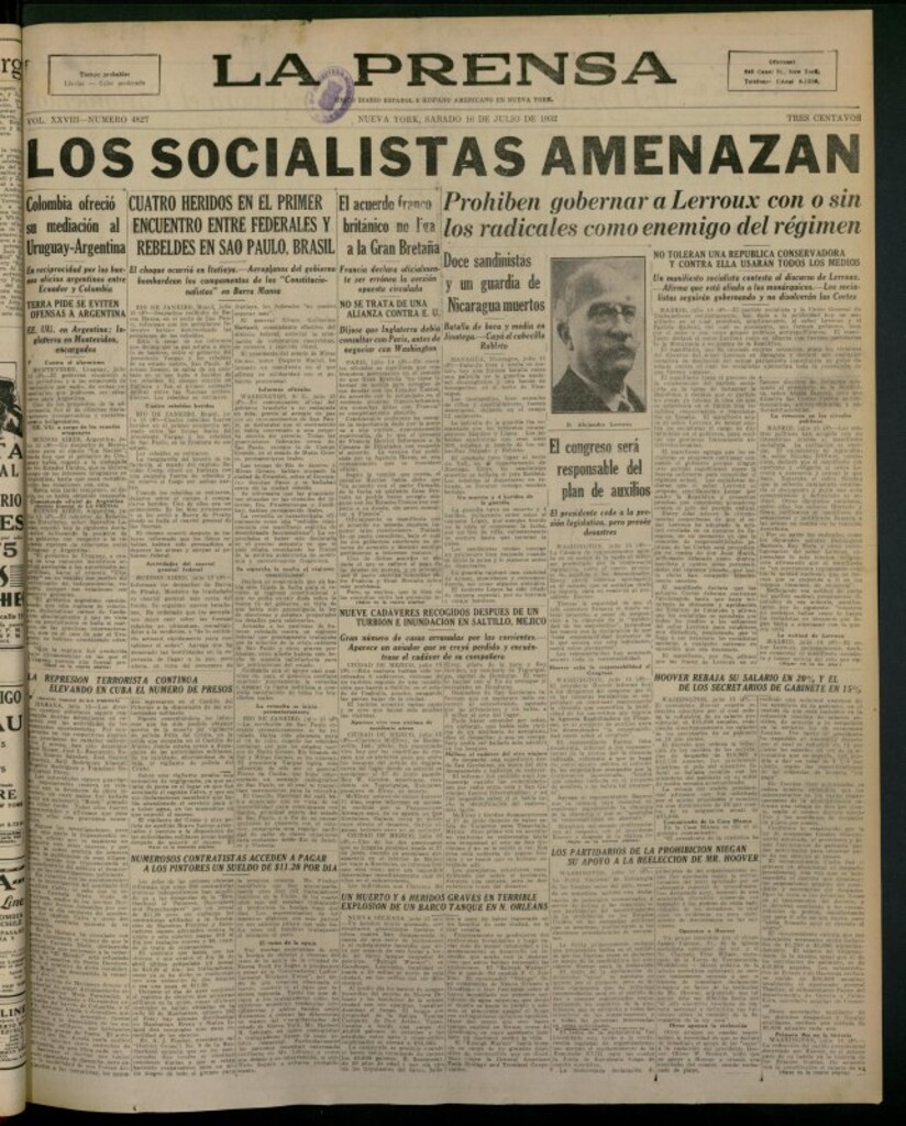 Miniatura de La Prensa: único diario español e hispano americano en Nueva York del 16 de julio de 1932, nº 4827