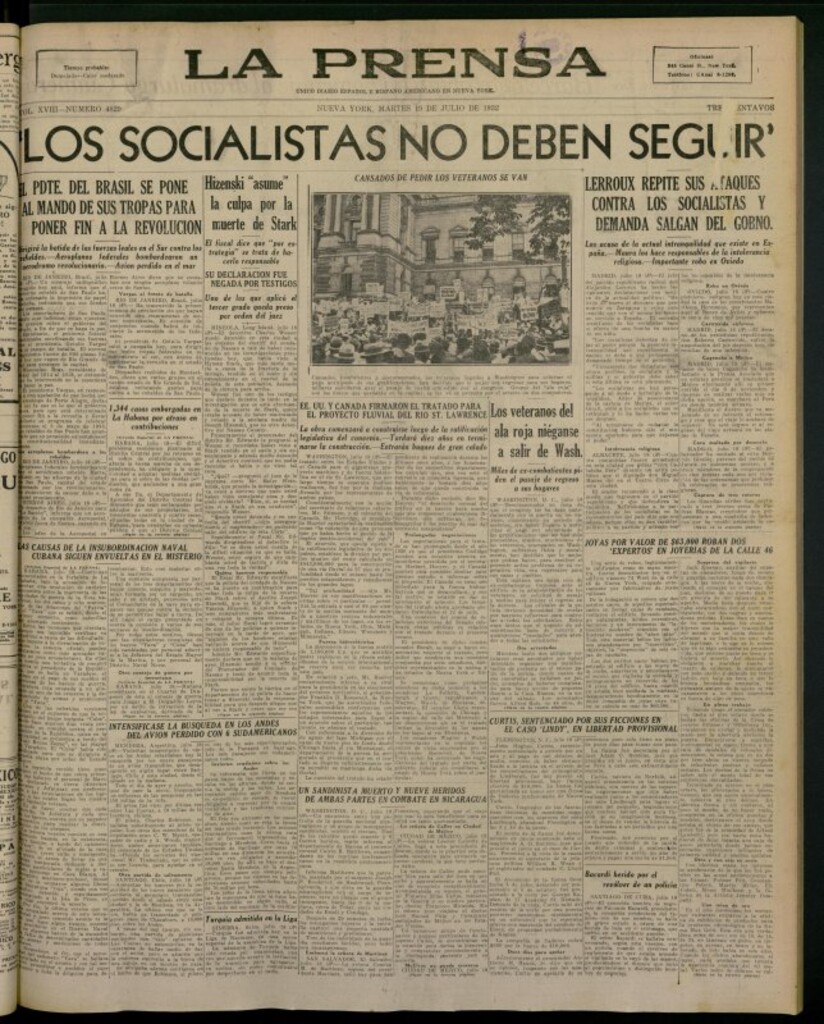 Miniatura de La Prensa: único diario español e hispano americano en Nueva York del 19 de julio de 1932, nº 4829