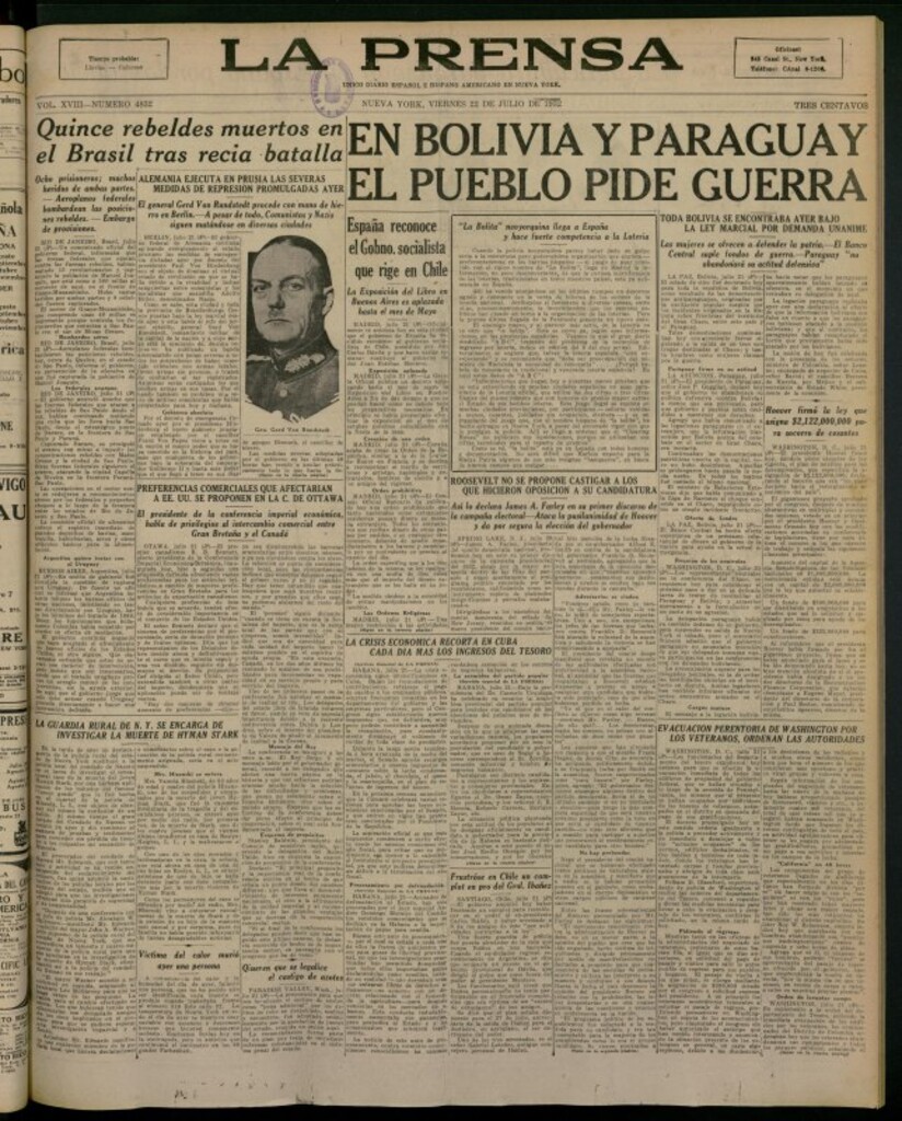 Miniatura de La Prensa: único diario español e hispano americano en Nueva York del 22 de julio de 1932, nº 4832