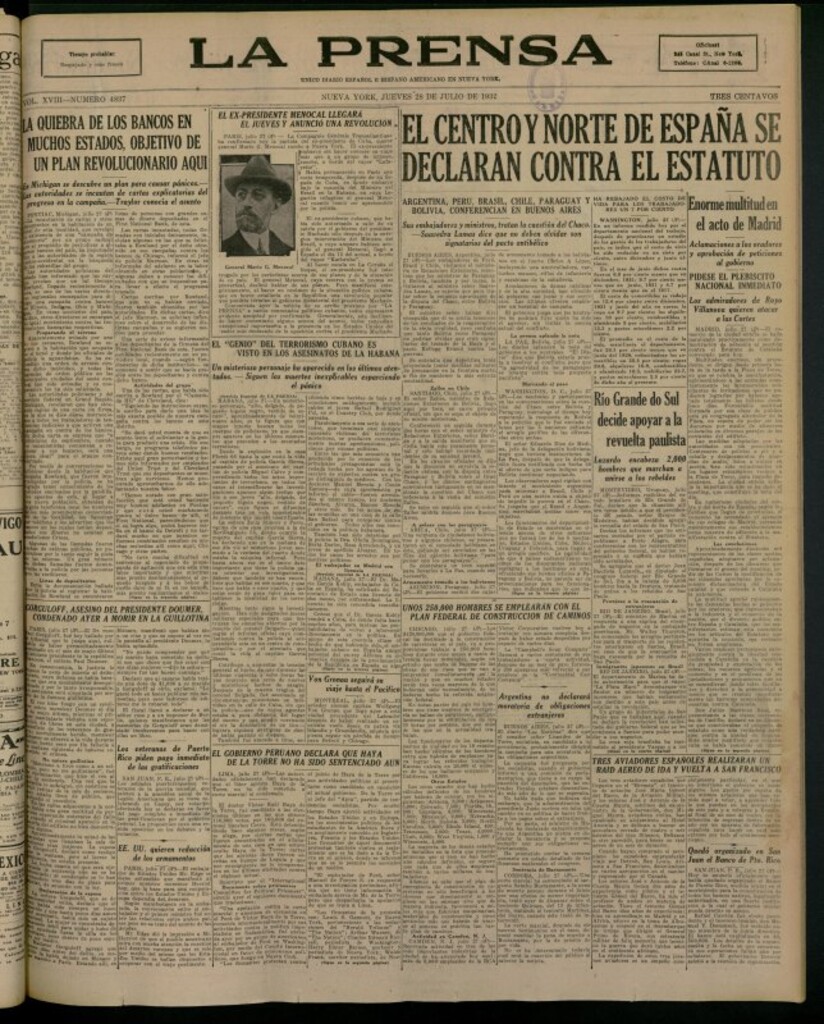 Miniatura de La Prensa: único diario español e hispano americano en Nueva York del 28 de julio de 1932, nº 4837