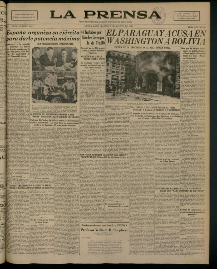 Miniatura de La Prensa: único diario español e hispano americano en Nueva York del 2 de agosto de 1932, nº 4841
