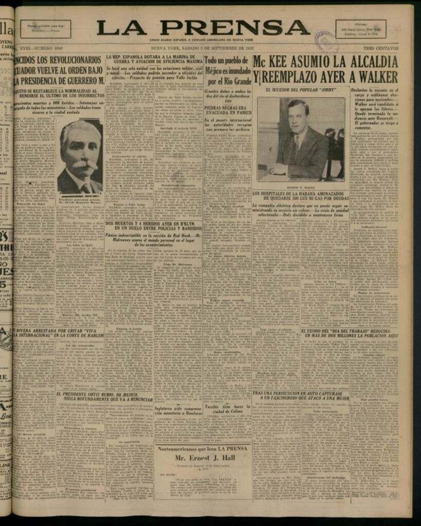 Miniatura de La Prensa: único diario español e hispano americano en Nueva York del 3 de septiembre de 1932, nº 4868