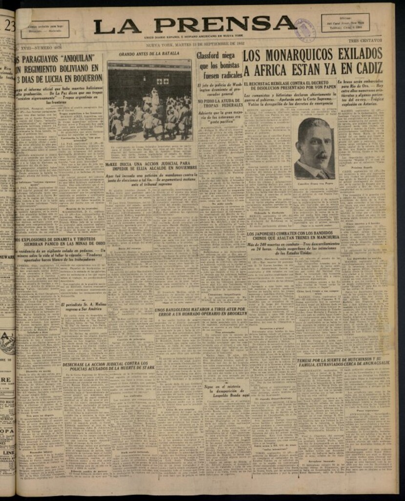Miniatura de La Prensa: único diario español e hispano americano en Nueva York del 13 de septiembre de 1932, nº 4876