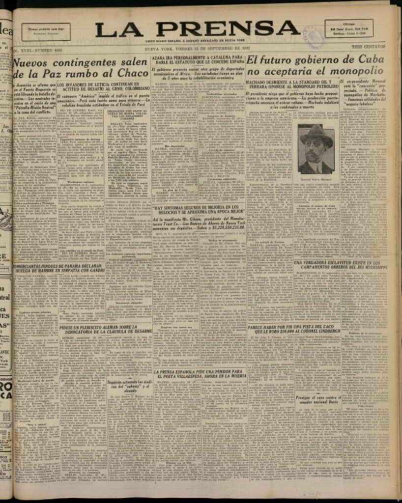 Miniatura de La Prensa: único diario español e hispano americano en Nueva York del 23 de septiembre de 1932, nº 4885