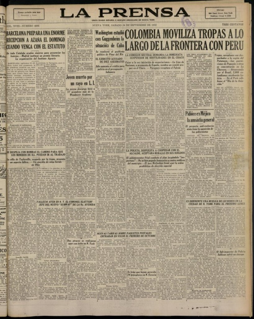 Miniatura de La Prensa: único diario español e hispano americano en Nueva York del 24 de septiembre de 1932, nº 4886