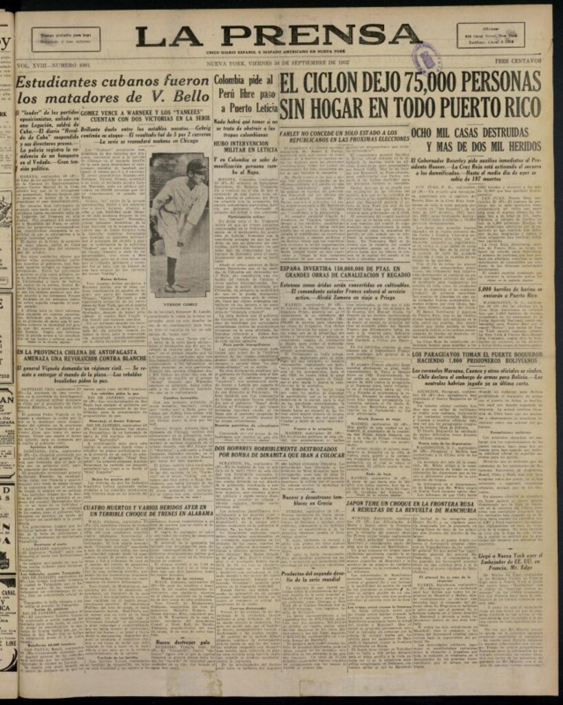 Miniatura de La Prensa: único diario español e hispano americano en Nueva York del 30 de septiembre de 1932, nº 4891