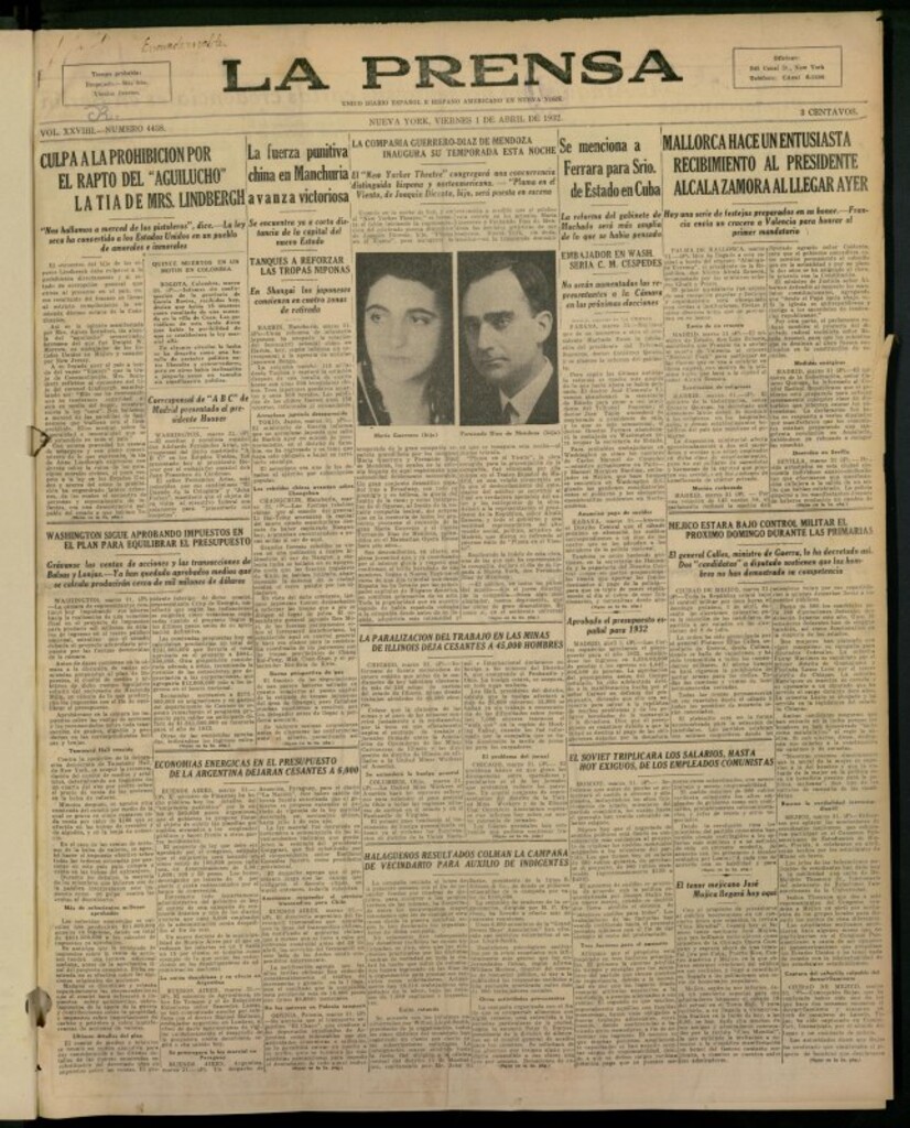 Miniatura de La Prensa: único diario español e hispano americano en Nueva York del 1 de abril de 1932, nº 4438