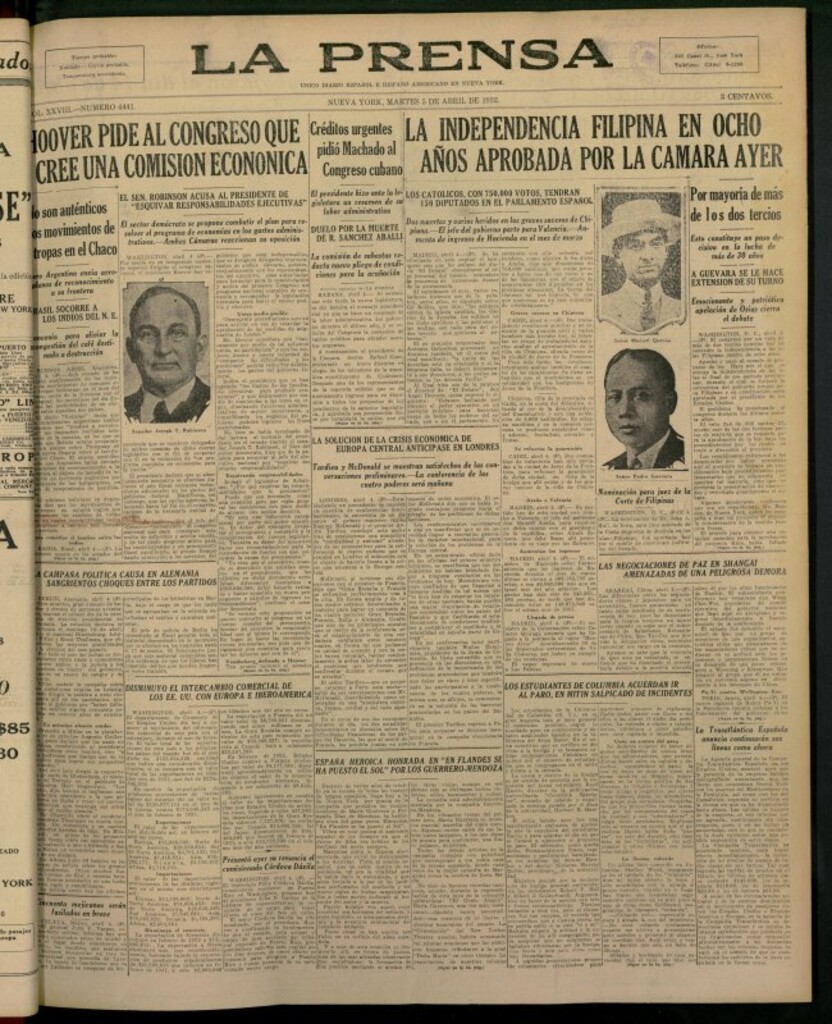 Miniatura de La Prensa: único diario español e hispano americano en Nueva York del 5 de abril de 1932, nº 4441