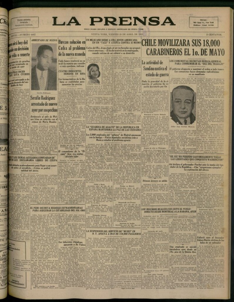 Miniatura de La Prensa: único diario español e hispano americano en Nueva York del 29 de abril de 1932, nº 4462
