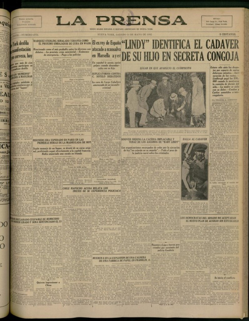 Miniatura de La Prensa: único diario español e hispano americano en Nueva York del 14 de mayo de 1932, nº 4775