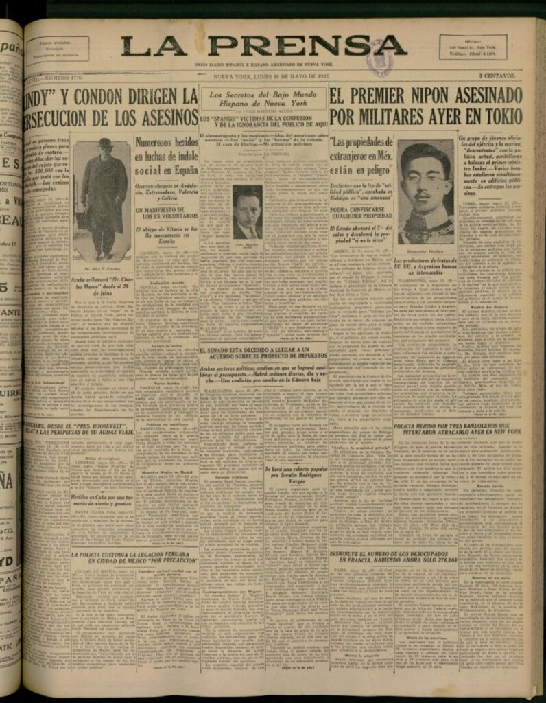 Miniatura de La Prensa: único diario español e hispano americano en Nueva York del 16 de mayo de 1932, nº 4776