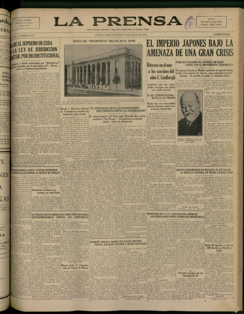 Miniatura de La Prensa: único diario español e hispano americano en Nueva York del 17 de mayo de 1932, nº 4777