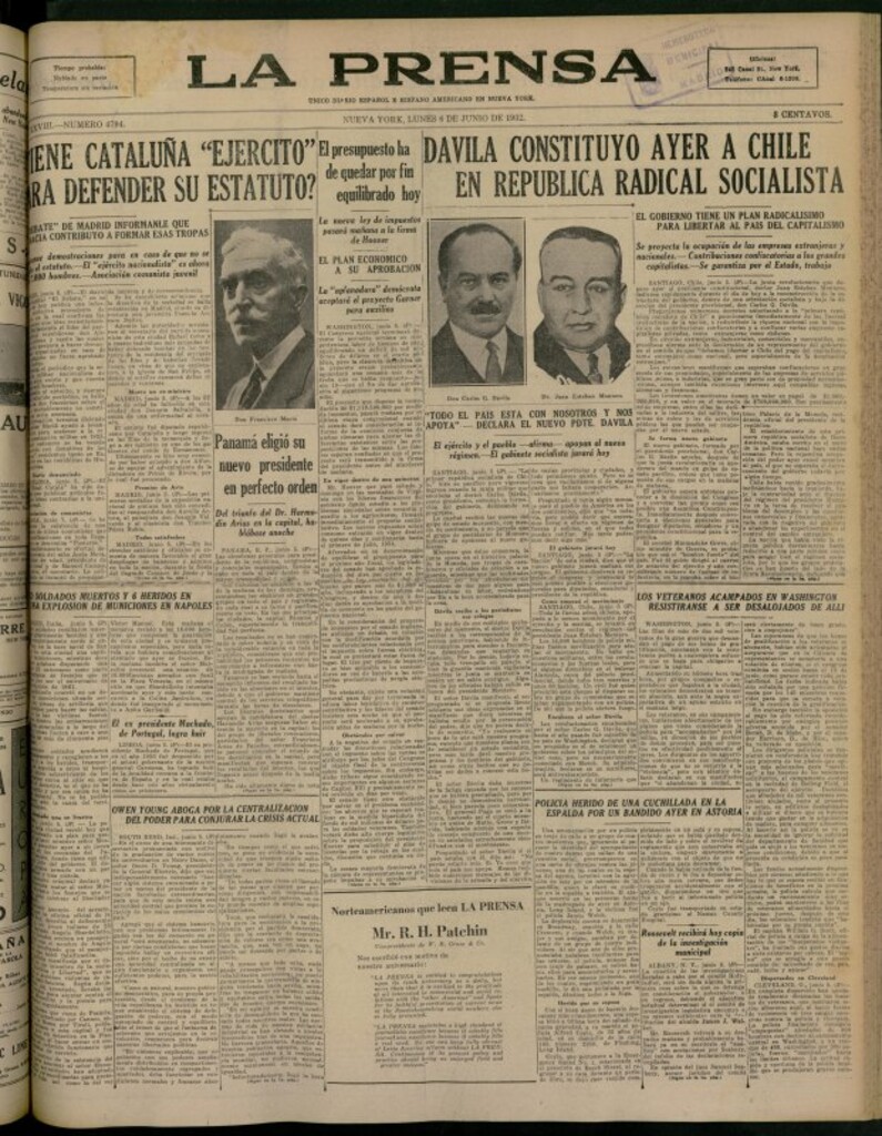 Miniatura de La Prensa: único diario español e hispano americano en Nueva York del 6 de junio de 1932, nº 4794