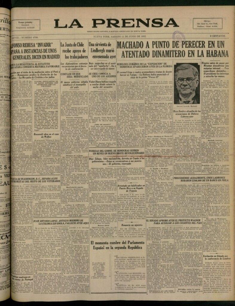 Miniatura de La Prensa: único diario español e hispano americano en Nueva York del 11 de junio de 1932, nº 4799
