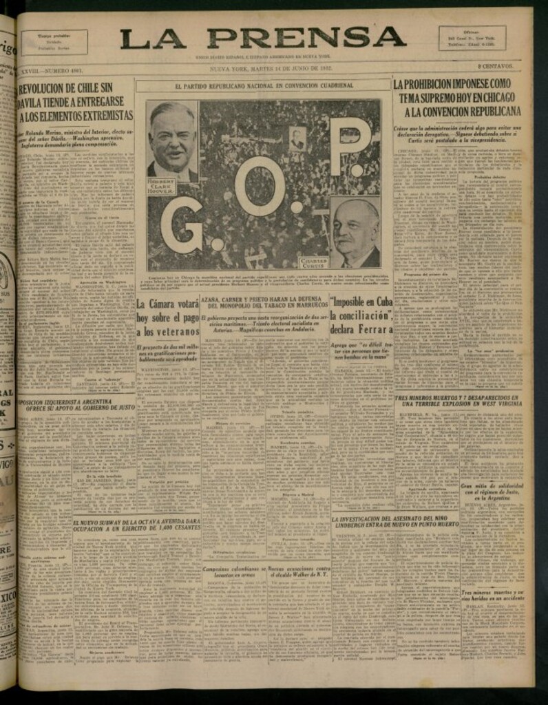 Miniatura de La Prensa: único diario español e hispano americano en Nueva York del 14 de junio de 1932, nº 4801