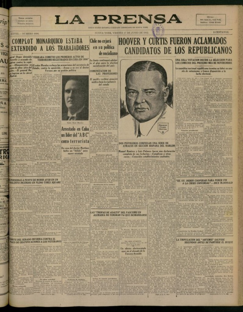 Miniatura de La Prensa: único diario español e hispano americano en Nueva York del 17 de junio de 1932, nº 4804