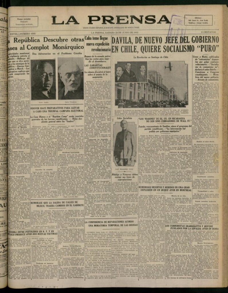 Miniatura de La Prensa: único diario español e hispano americano en Nueva York del 18 de junio de 1932, nº 4805