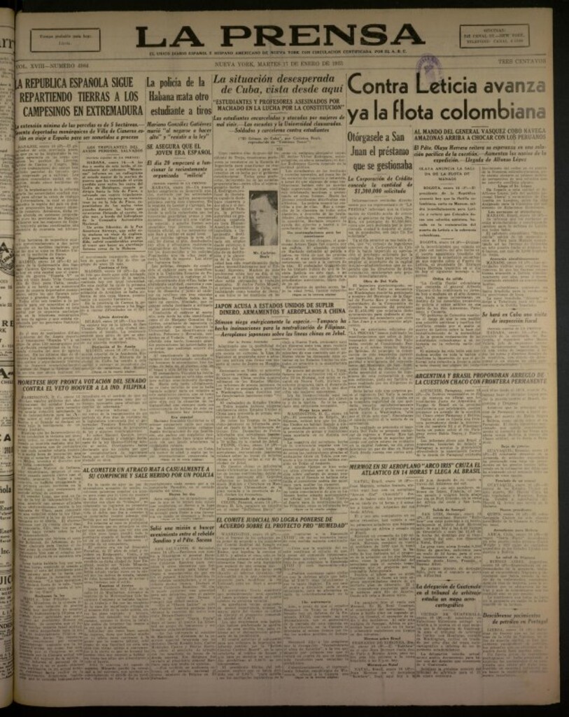 Miniatura de La Prensa: único diario español e hispano americano en Nueva York del 17 de enero de 1933, nº 4984