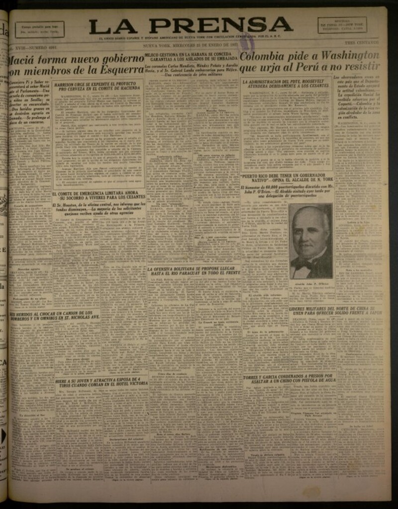 Miniatura de La Prensa: único diario español e hispano americano en Nueva York del 25 de enero de 1933, nº 4991
