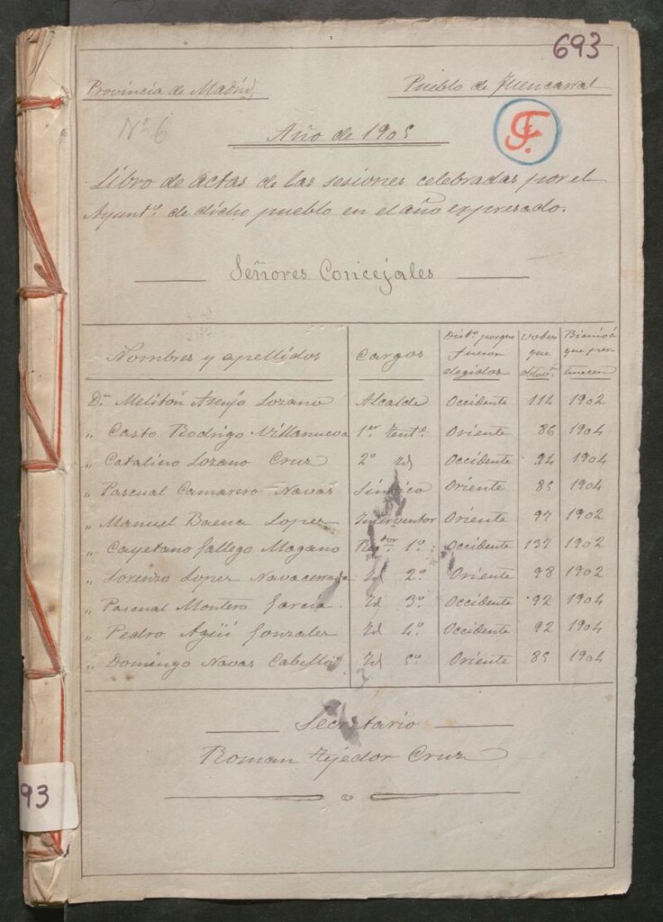 Miniatura de Actas y acuerdos del ayuntamiento de Fuencarral de 1905. Libro 693.