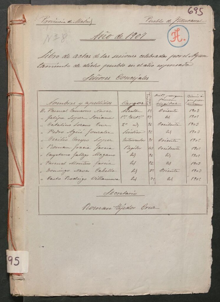 Miniatura de Actas y acuerdos del ayuntamiento de Fuencarral de 1907. Libro 695.