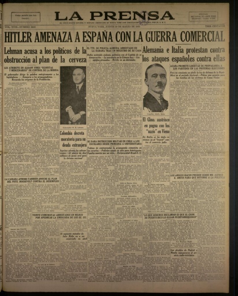 Miniatura de La Prensa: único diario español e hispano americano en Nueva York del 30 de marzo de 1933, nº 5046