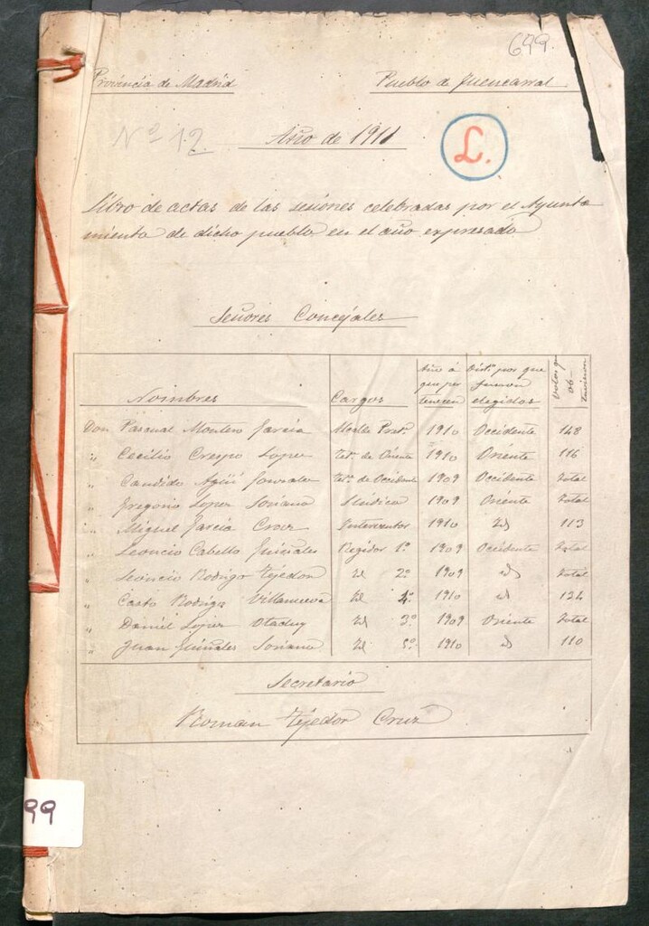 Miniatura de Actas y acuerdos del ayuntamiento de Fuencarral de 1911. Libro 699.