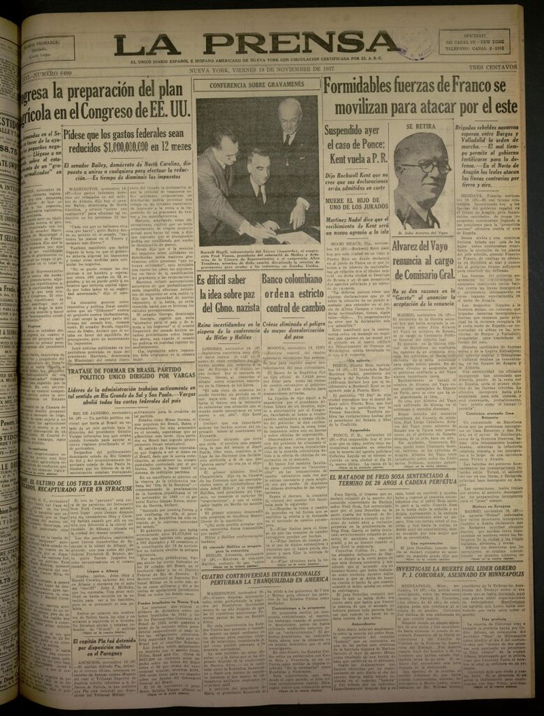 Miniatura de La Prensa: único diario español e hispano americano en Nueva York del 19 de noviembre de 1937, nº 6499
