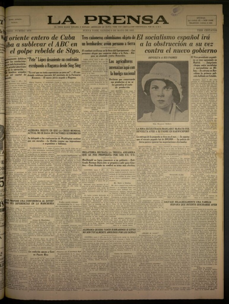 Miniatura de La Prensa: único diario español e hispano americano en Nueva York del 6 de mayo de 1933, nº 5078
