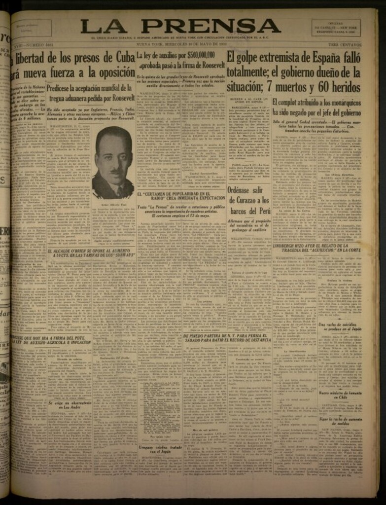 Miniatura de La Prensa: único diario español e hispano americano en Nueva York del 10 de mayo de 1933, nº 5081