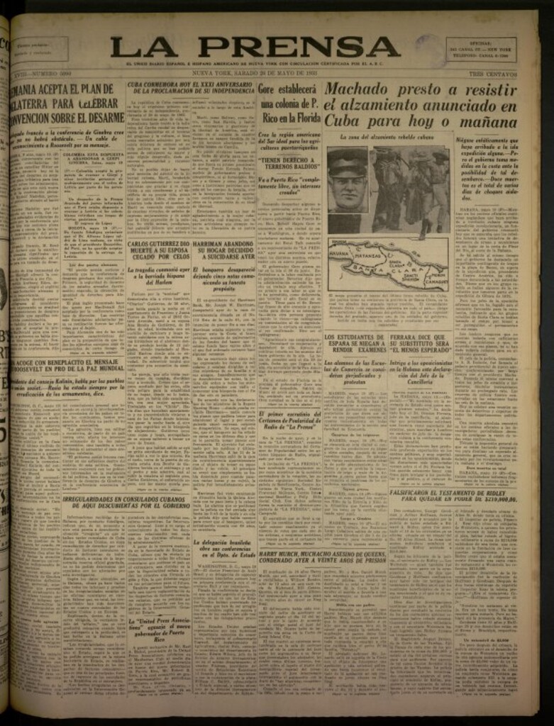 Miniatura de La Prensa: único diario español e hispano americano en Nueva York del 20 de mayo de 1933, nº 5090