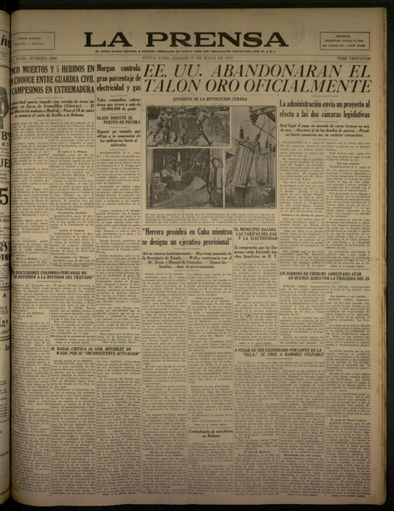 Miniatura de La Prensa: único diario español e hispano americano en Nueva York del 27 de mayo de 1933, nº 5096