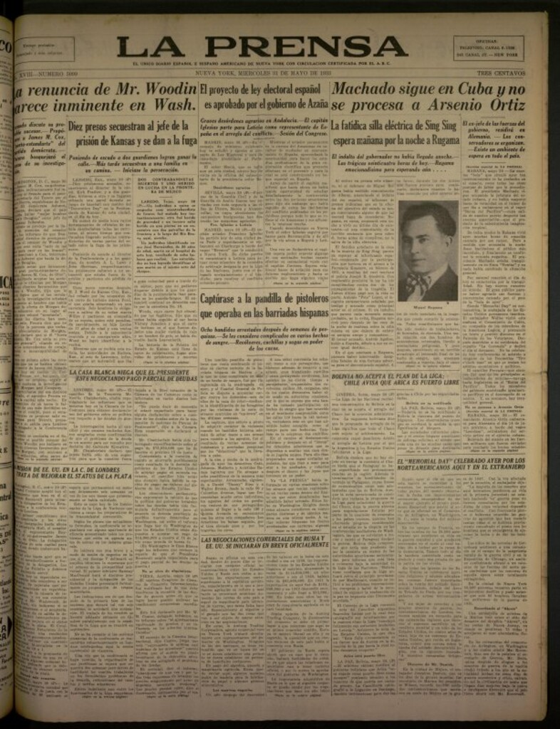 Miniatura de La Prensa: único diario español e hispano americano en Nueva York del 31 de mayo de 1933, nº 5099