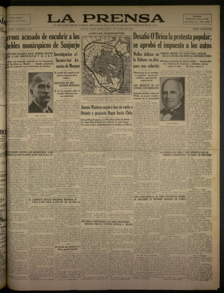 Miniatura de La Prensa: único diario español e hispano americano en Nueva York del 7 de junio de 1933, nº 5105