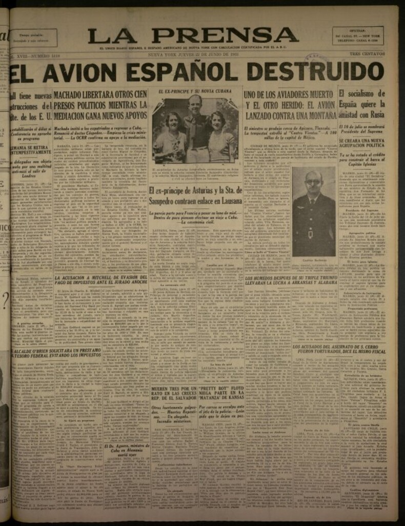 Miniatura de La Prensa: único diario español e hispano americano en Nueva York del 22 de junio de 1933, nº 5118