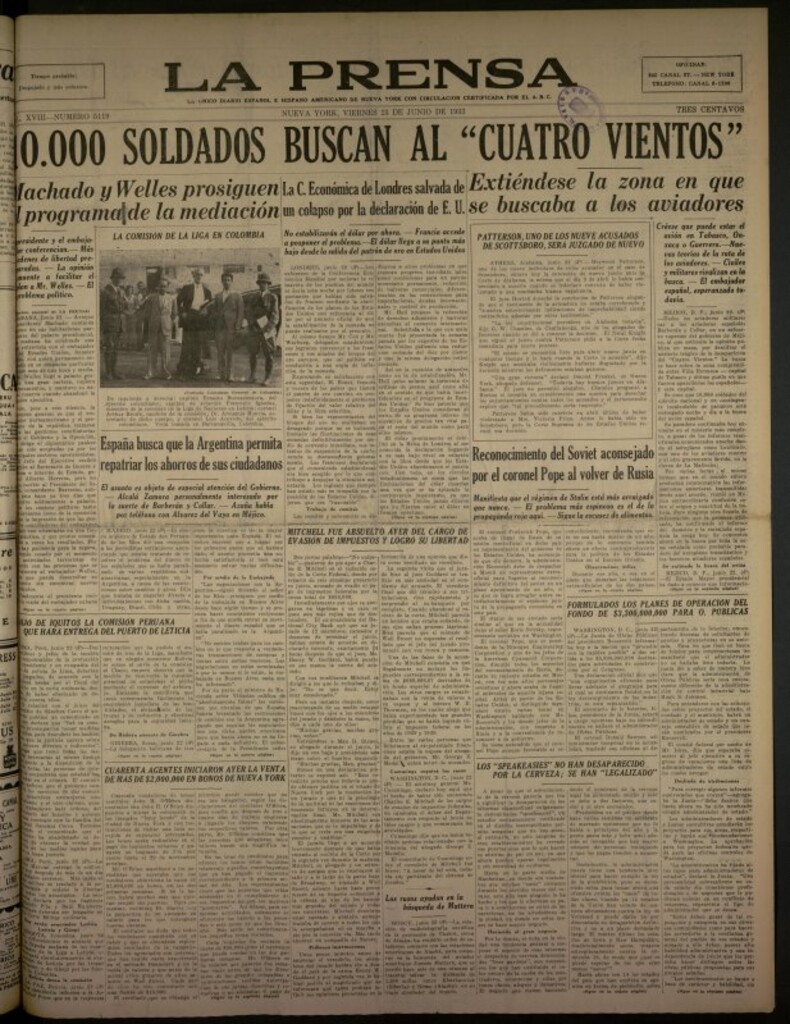 Miniatura de La Prensa: único diario español e hispano americano en Nueva York del 23 de junio de 1933, nº 5119