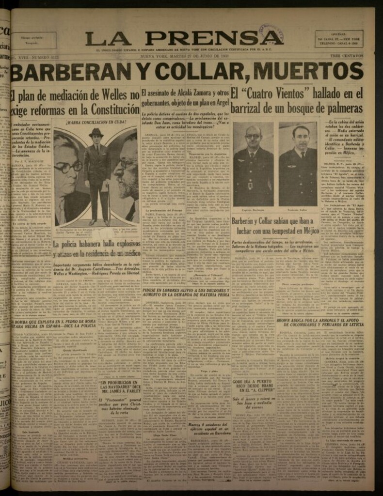 Miniatura de La Prensa: único diario español e hispano americano en Nueva York del 27 de junio de 1933, nº 5122