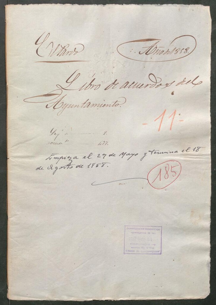 Miniatura de Actas y acuerdos del ayuntamiento de El Pardo de 1858. Libro 185.